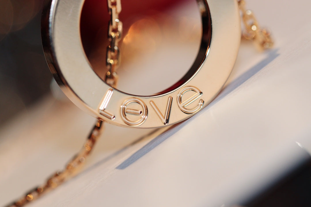 CARTIER LOVE NECKLACE 16MM 6 DIAMONDS PINK GOLD