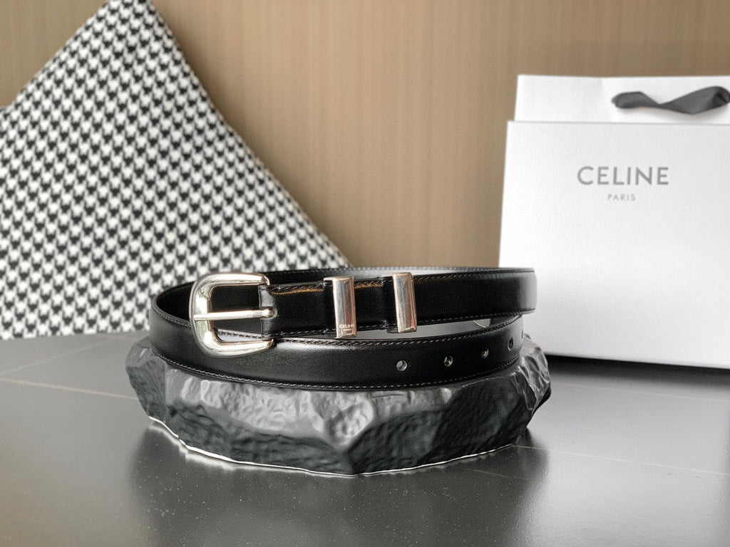 CELINE BELT 25MM MEDIUM WESTERN IN BLACK CALFSKIN WITH SILVER BUCKLE
