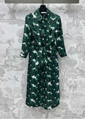 MAX MARA LONG-SLEEVE SHIRT DRESS WITH LEAF PRINT IN GREEN 267787